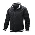 thumbnail image 1 of Chaqueta de hombre con cuello alto de moda casual a rayas., 1 of 3