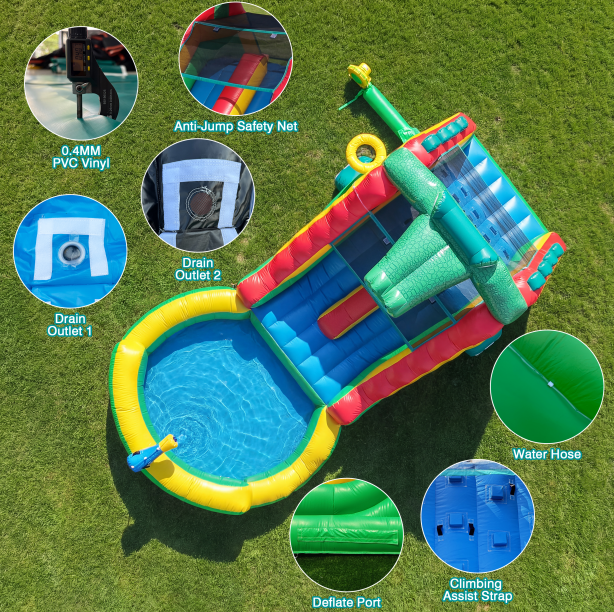 Inflatable Commercial Grade Water Slide: 22.5 ft (L) for Adults & Teenagers - Large Pool, Premium PVC, 1100W Blower, Crocodile Style - for Backyard Party Outdoor