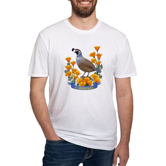 CafePress - California Quail And Golden Poppy T Shirt - Fitted T-Shirt, Vintage Fit Soft Cotton Tee