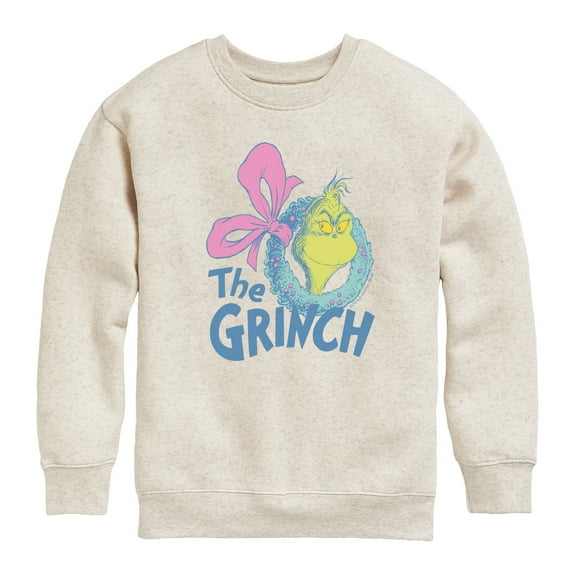 Dr. Seuss - Grinch Wreath - Youth Crew Fleece Sweatshirt