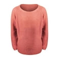 thumbnail image 4 of IMENGL Long sleeve crew neck off shoulder oversized knit pullover, Pink L, Size M-2XL, 4 of 4