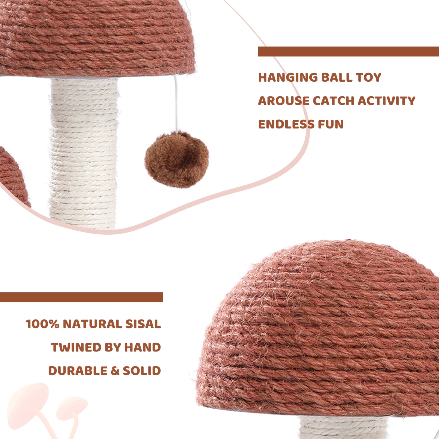 Pefilos 18" Cat Scratching Post, Mushroom Tall Cat Scratcher Featuring with Natural Sisal Scratching Poles and Interactive Toy Ball Cat Tower for Kittens and Small Cats, Brown Pefilos 18" Cat Scratching Post, Mushroom Tall Cat Scratcher Featuring with Natural Sisal Scratching Poles and Interactive Toy Ball Cat Tower for Kittens and Small Cats, Brown