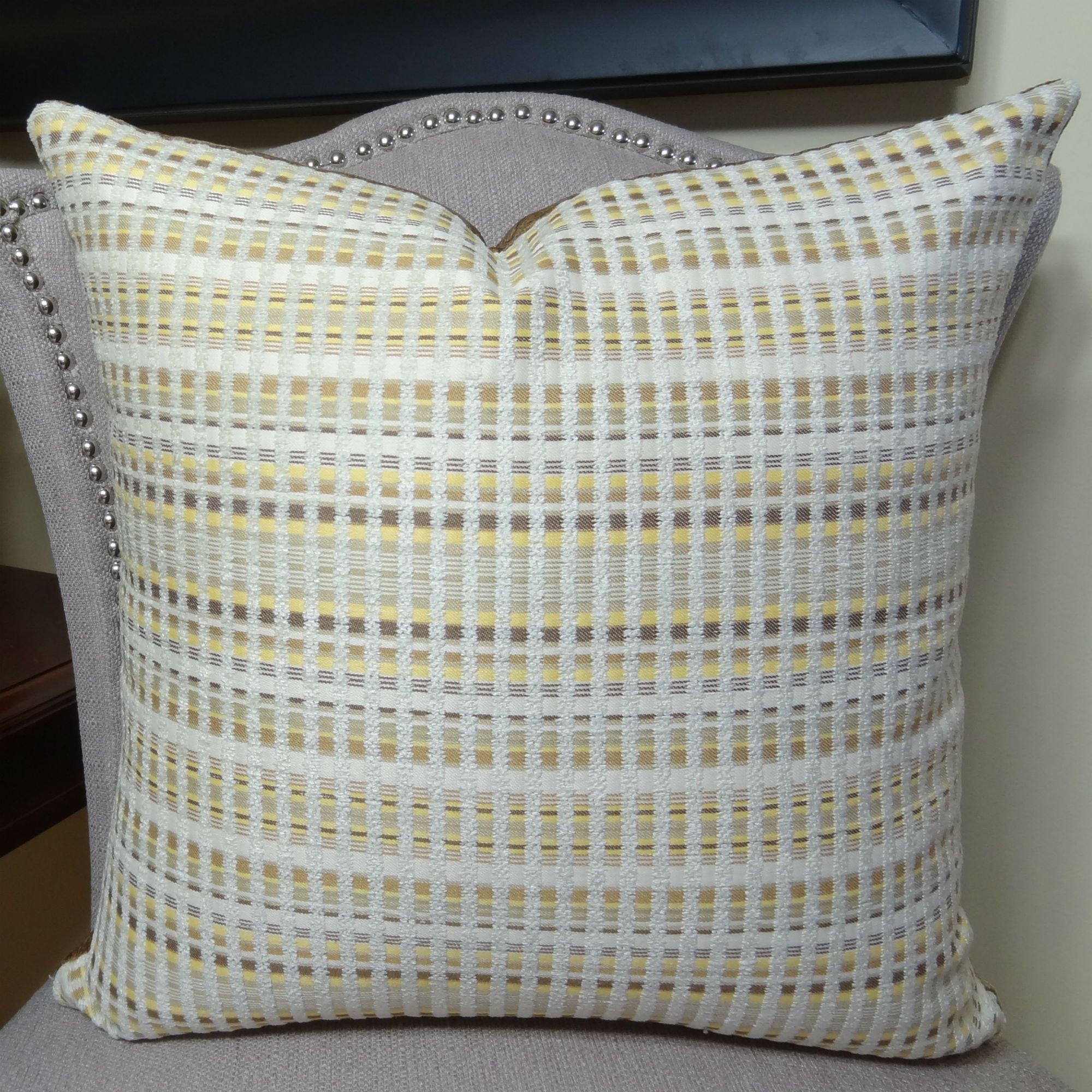 Thomas Collection Taupe Yellow Cream Striped Luxury Throw Pillow