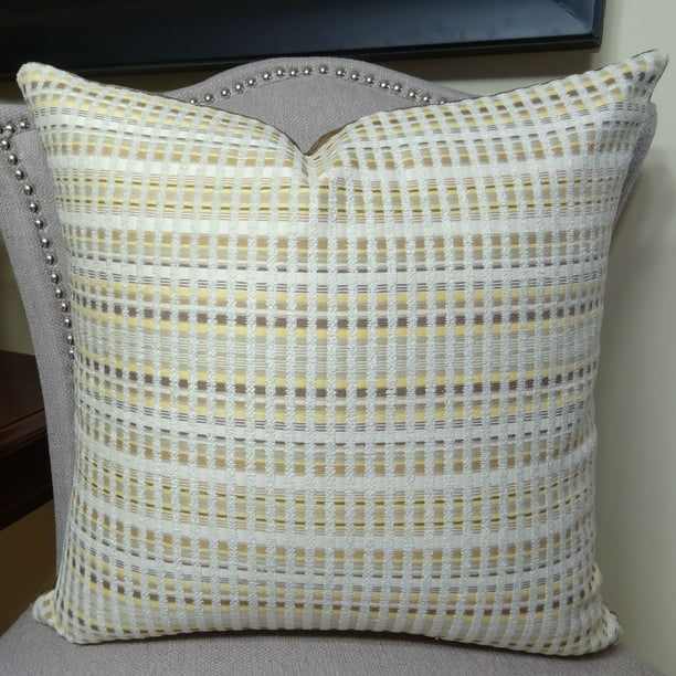 Thomas Collection Taupe Yellow Cream Striped Luxury Throw Pillow 11230