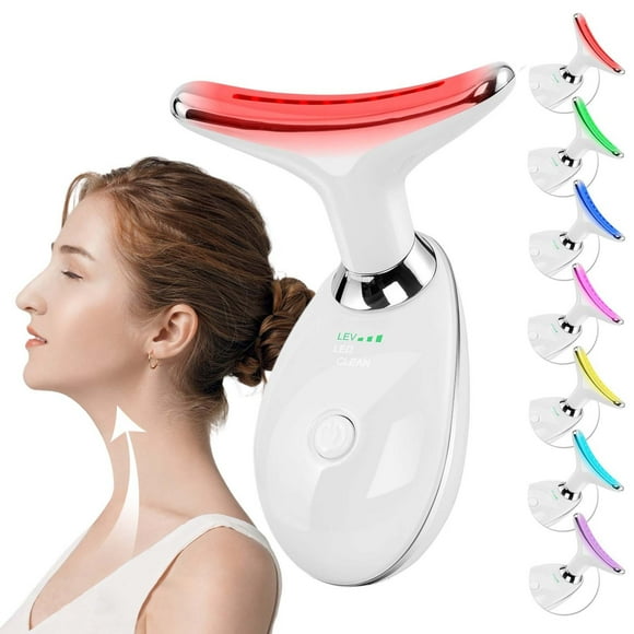 Facial Beauty Device, Based on Triple Action LED, Thermal, and Vibration Technologies, Facial Skin Care Tools, Red LED Light, 7 Color LED Face and Neck Beauty Device for Home Use, White