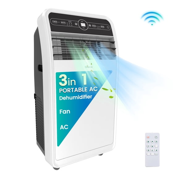 10,000 BTU (6,400 BTU DOE) Portable Air Conditioner Cools 300 sq. ft. Dehumidifier, 3 Fan Speeds & Smart Control