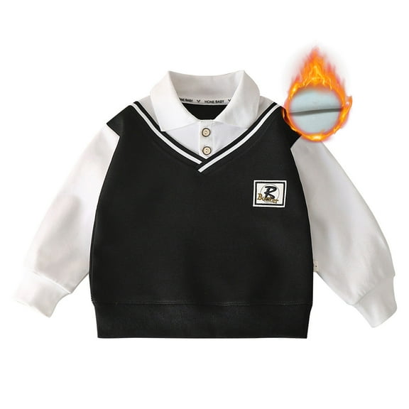 DGQPLPD Boys School Outfits Lined V Neck Pullover Sweater Long Sleeve Warm Winter Fall Clothes for Kids Black 7-8 Years