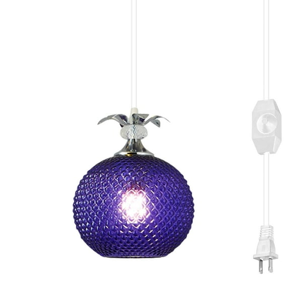 Kiven Plug-in Pendant with Dimmable Light Cord (15ft), Glass Shade Hanging Office Pendant, Bulb Not Included - 1 Piece (Purple)