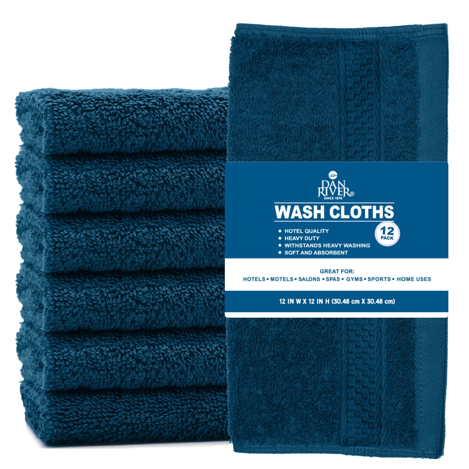 Dan River Washcloth for Face 12 pack Soft Absorbent and Quick Drying Durable Cotton Face Towel - Blue