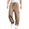 thumbnail image 1 of Faithtur Men's Loose Cargo Long Pants, Solid Color Drawstring Waist Straight Leg Trousers Casual Work Pants with Pockets, 1 of 8