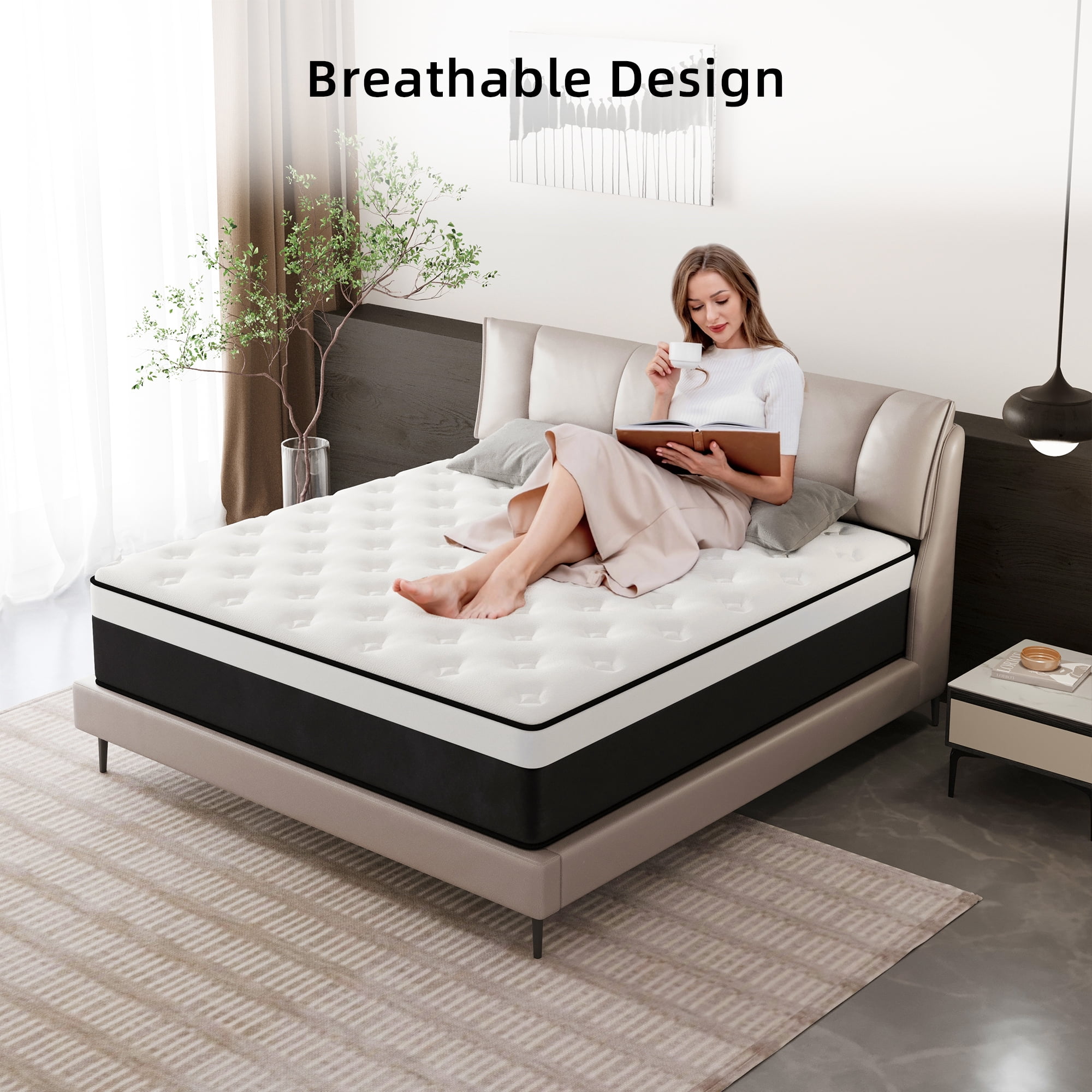 OPV Twin Mattress 14-inch Hybrid Mattress Medium-Firm Bed Mattress in a Box Individually Pocketed Springs Memory Foam Layers Motion Isolation & Comfort Sleep