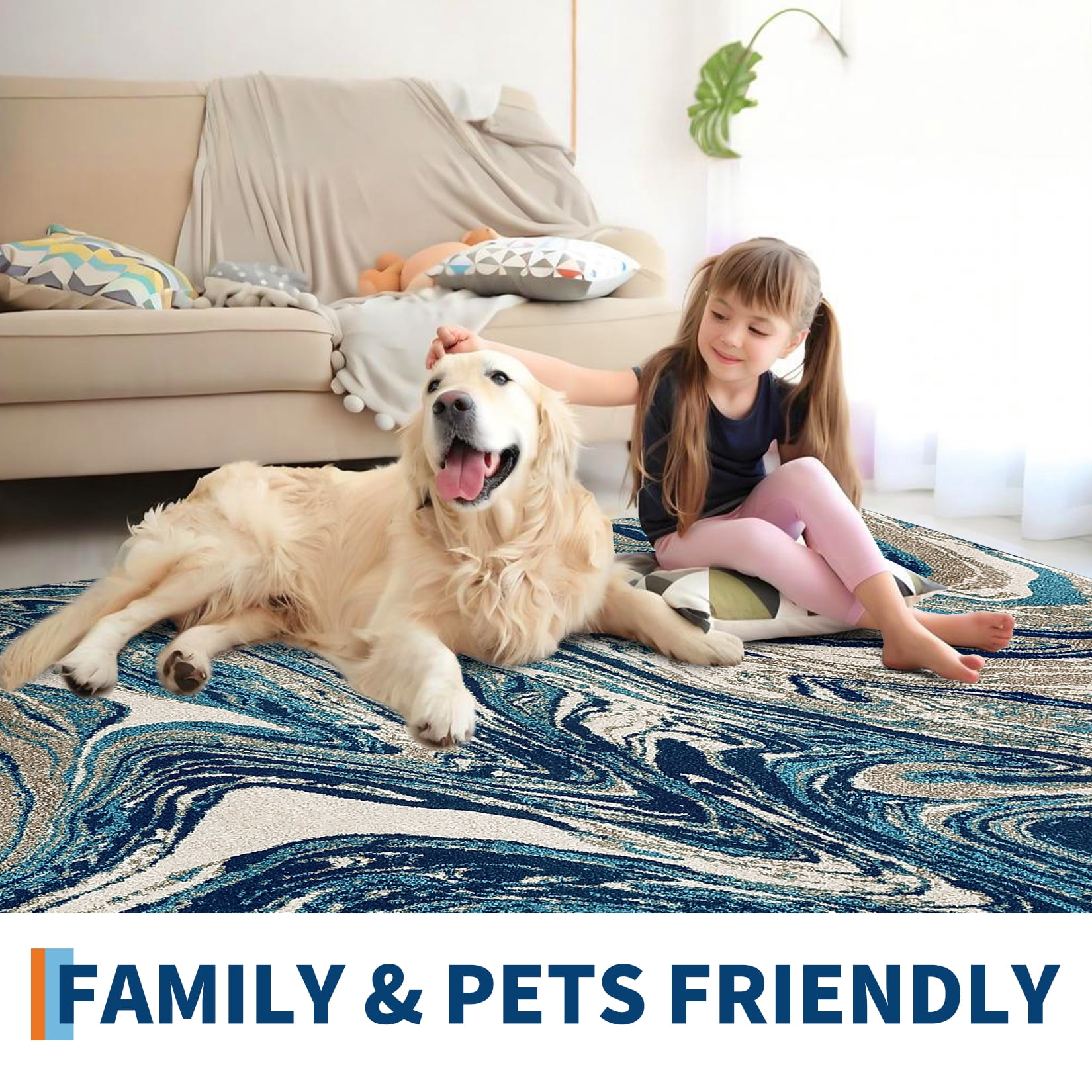 Garvee 5'x7' Area Rugs for Living Room Modern Abstract Area Rug Machine Washable Rug, Stain Resistant Indoor Carpet Low Pile Non-Slip Rugs for Bedroom Dining Room Office Playroom, Green