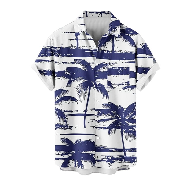 Mens Casual Manga Corta Botón Abajo Camisas Impresas Bolsillo Botón Turndown Cuello Top Blusa Camisa
