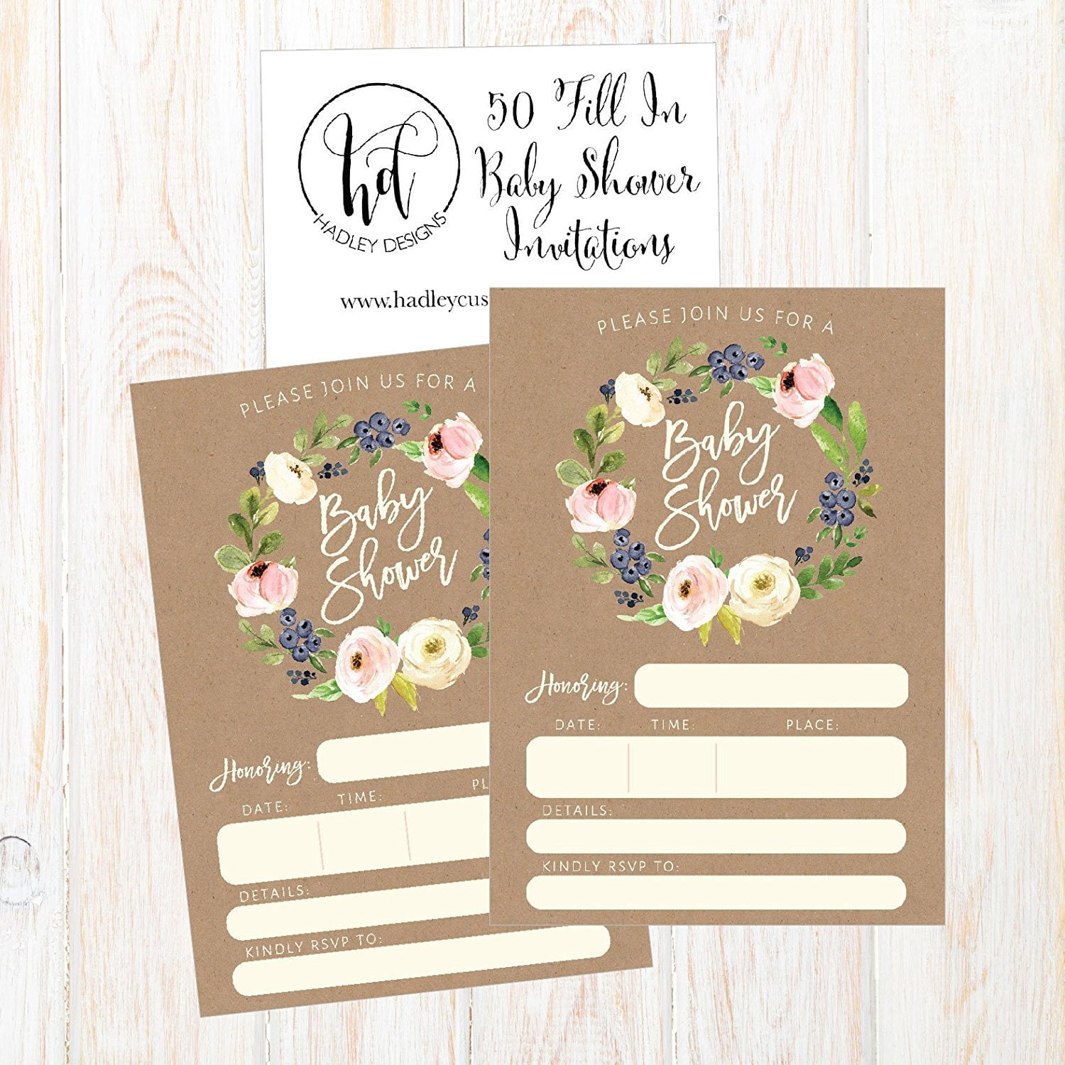 50 Fill In Kraft Baby Shower Invitations Burlap Rustic Custom Neutral Invites For Boy Girl