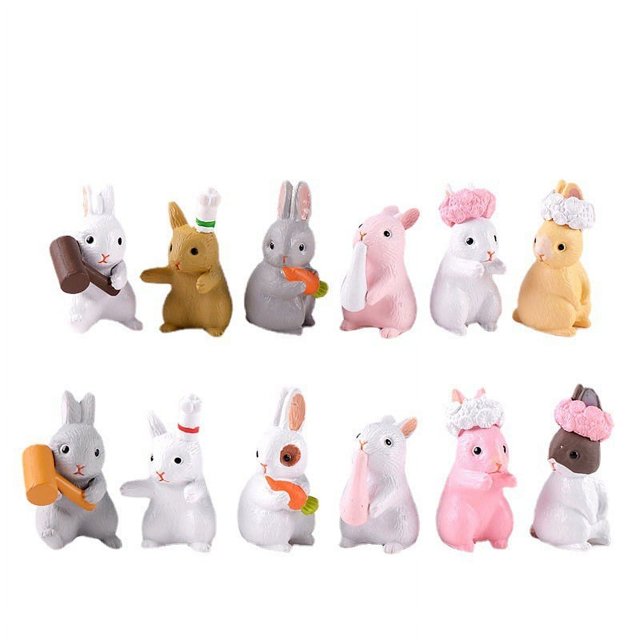 Muñeca De Conejo, Juguete De Conejo, Juego De Personajes De Conejo, Decoración De Jardín De Cuento De Hadas, Decoración De Pastel/Juego De 12 Piezas