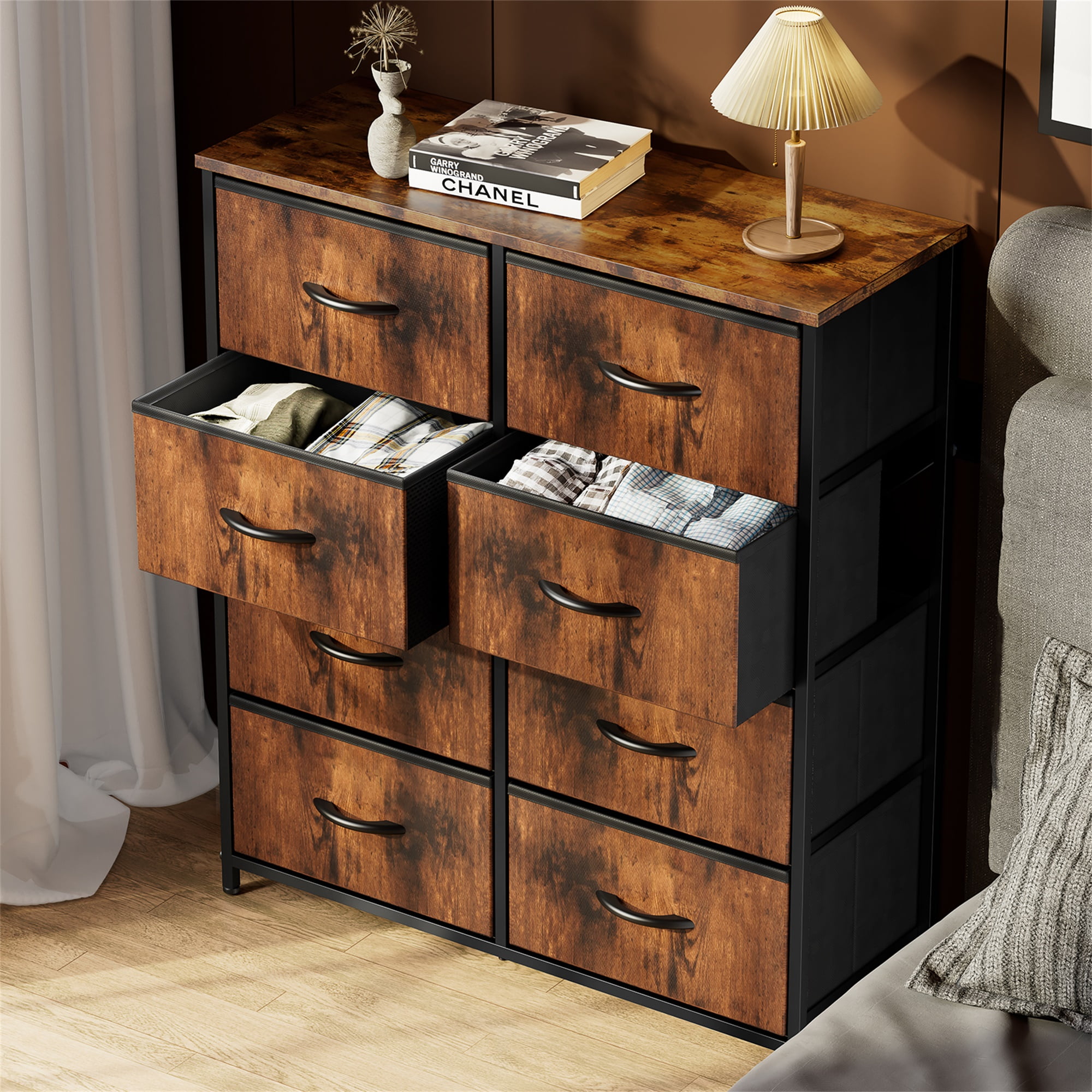 Kadyn Entertainment Center with 8 Fabric Drawers, Dresser TV Stand, Tall Dresser Storage Drawer Units Chest of Drawers for Bedroom/Living Room/Hallway,Brown Kadyn Entertainment Center with 8 Fabric Drawers, Dresser TV Stand, Tall Dresser Storage Drawer Units Chest of Drawers for Bedroom/Living Room/Hallway,Brown