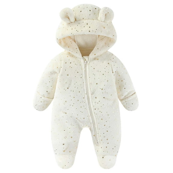Kaemgyyd Newborn Baby Snowsuit Infant Boys Girls One Piece Fleece Sherpa Footed Jumpsuit Cute Zipper Winter Onesies Outwear Outfits