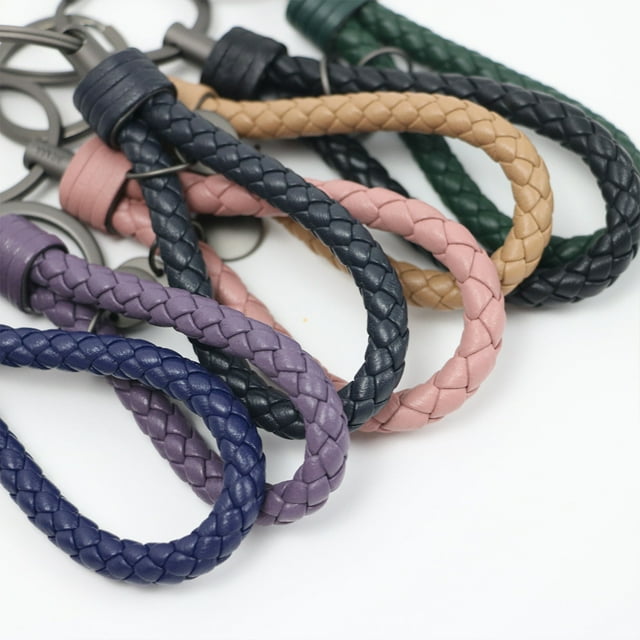 Leather Braided Woven Rope Keychain Lovely DIY Bag Hanging Pendant Exquisite Key Chain Car Keyring Holder Metal Jewelry for Men Green