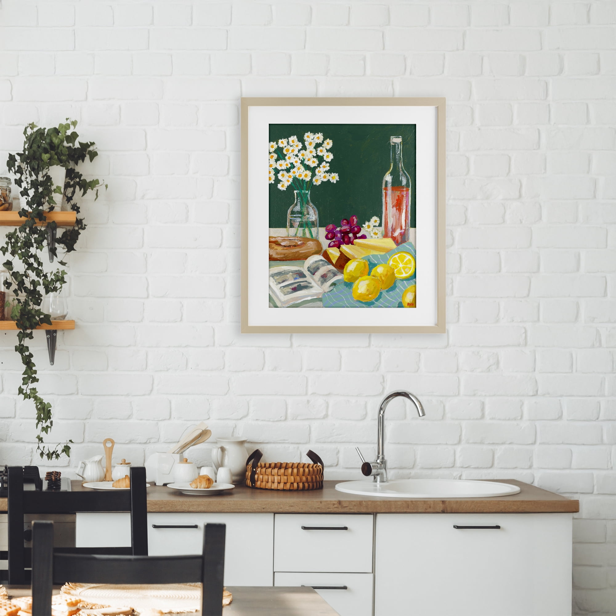 Stupell Industries Cheese, Wine and Lemon Still Life Birch Framed Print Under Glass, design by Rachael Reese