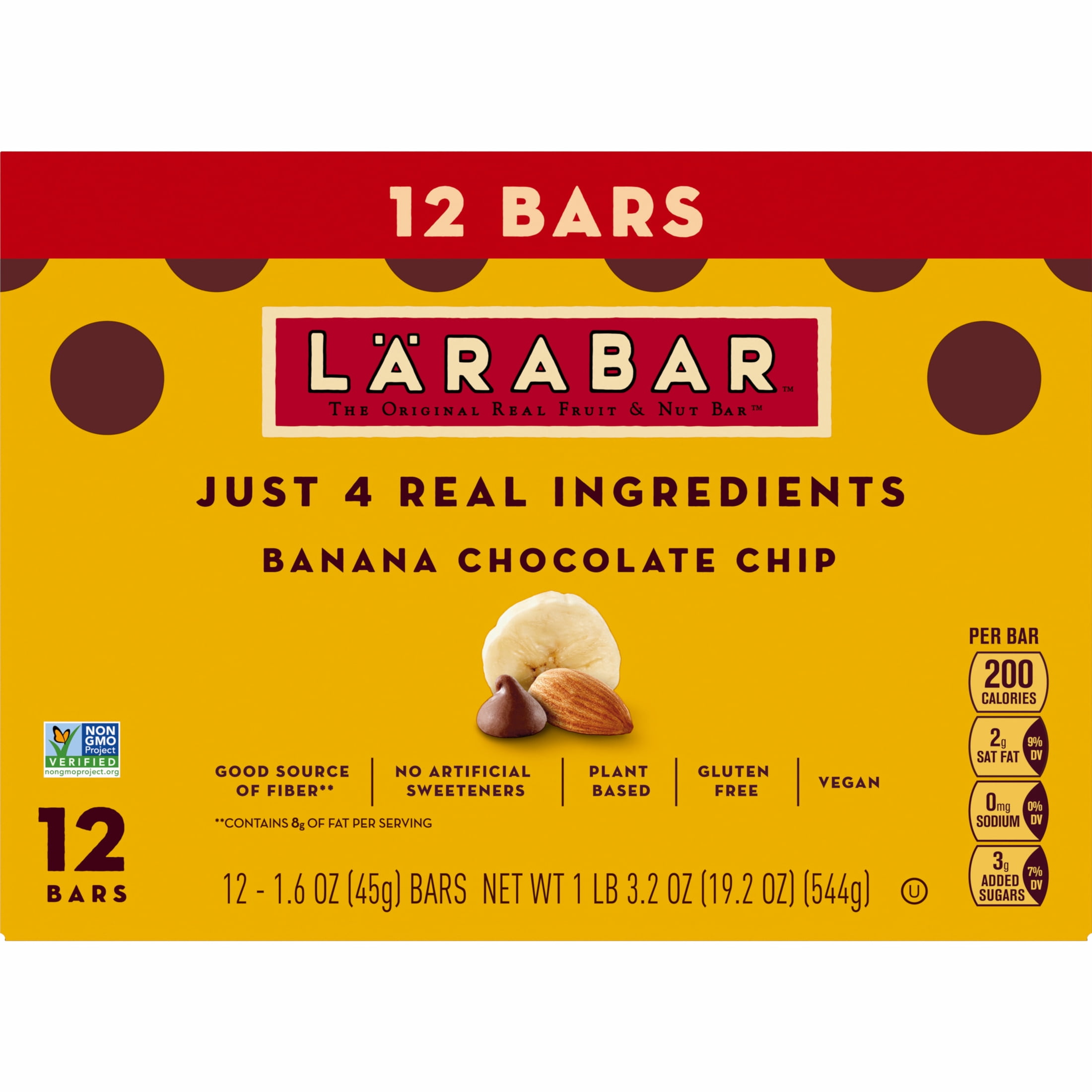 Larabar Banana Chocolate Chip, Fruit and Nut Bars, Gluten Free and Vegan, 19.2 oz, 12 Ct