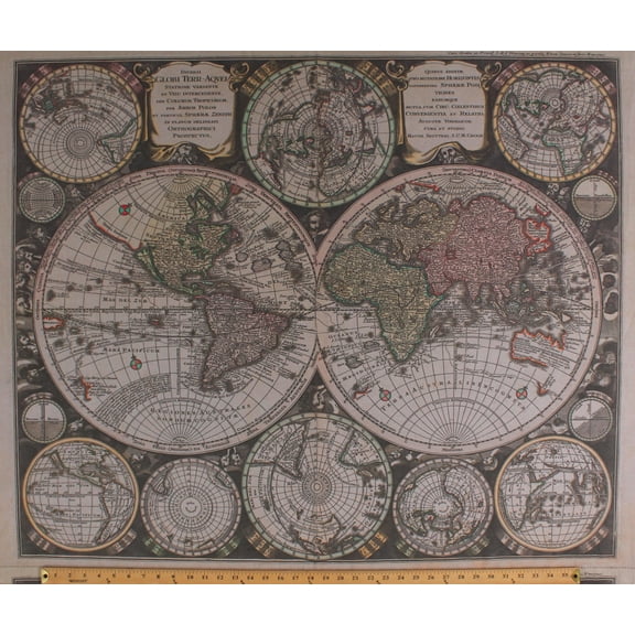 36" X 44" Panel Maps Globes Global Travel Vintage Blueprints Digital Tan Cotton Fabric Panel (SRKD-18373-265PARCHMENT)