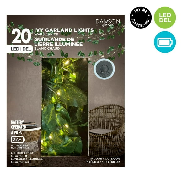 Danson Décor, Guirlande de Feuilles de Lierre Illuminée à piles