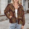 thumbnail image 3 of Jackets for Women Winter Coat Jackets Flannel Stand Collar Jacket(Ornate Paisley Rich Dark Pattern,Size:S-4XL), 3 of 7