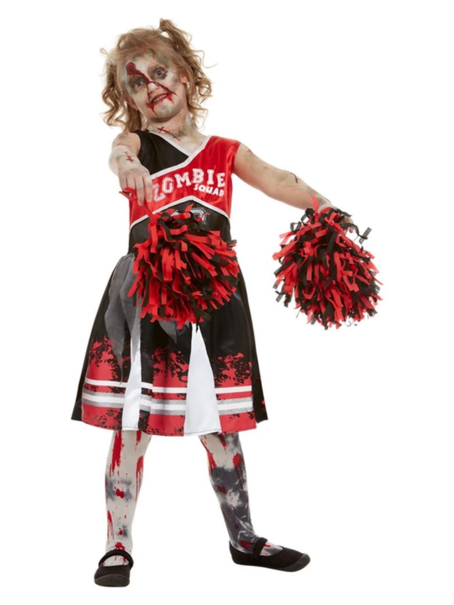 40" Red and Black Zombie Cheerleader Girl Child Halloween Costume