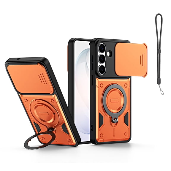 Mynvo Case for Samsung Galaxy A17 5G with Wrist Strap, Built-in Ring Holder Kickstand Slim Hard PC Rugged Non-Slip Anti-Fingerprint Shockproof Bumper for Women Men