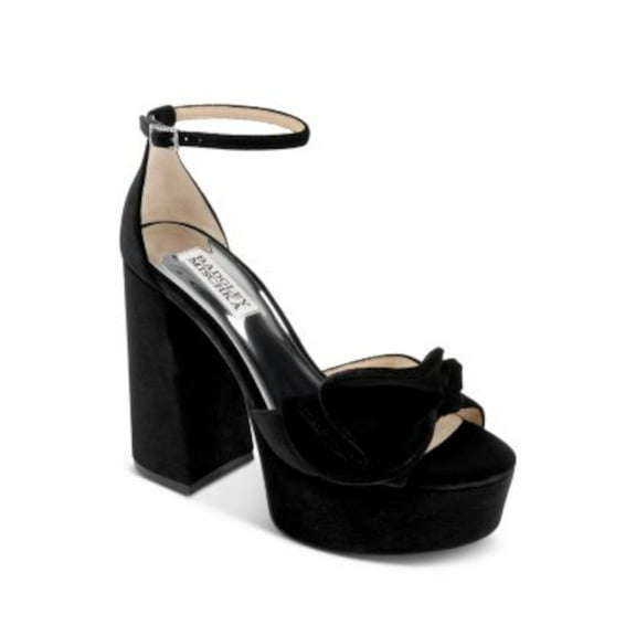 BADGLEY MISCHKA Womens Black 1-1/2" Platform Ruffled Accent Padded Zoelle Open Toe Flare Buckle Dress Heeled Sandal 9.5