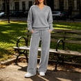 thumbnail image 2 of vdgthytj Sweatsuits Women 2 Piece Outfit Long Sleeve V-Neck Tops Drawstring Wide Leg Pants Fall Winter Athleisure Tracksuits(Small,Gray), 2 of 8