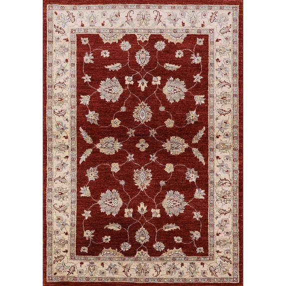 Ahgly Company Indoor Rectangle Mid-Century Modern Red Oriental Area Rugs, 5' x 7'