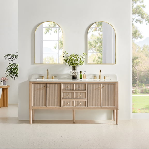 Blaise 72" Double Wood Vanity in Light Oak with Grain White Engineered Stone Top