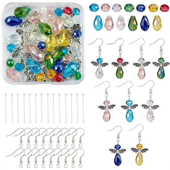 1box Faceted Beads Earring Making Kit Including Alloy & Glass Beads Iron Earring Hooks & Pins Mixed color 98pcs/box