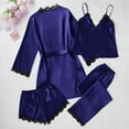 thumbnail image 5 of Rotm 4PC Pajamas for Women Set Women's Silk Satin Pajama Set - Long Sleeve Lace Trim Lapel Sleepwear Nightwear Loungewear Purple,M, 5 of 7