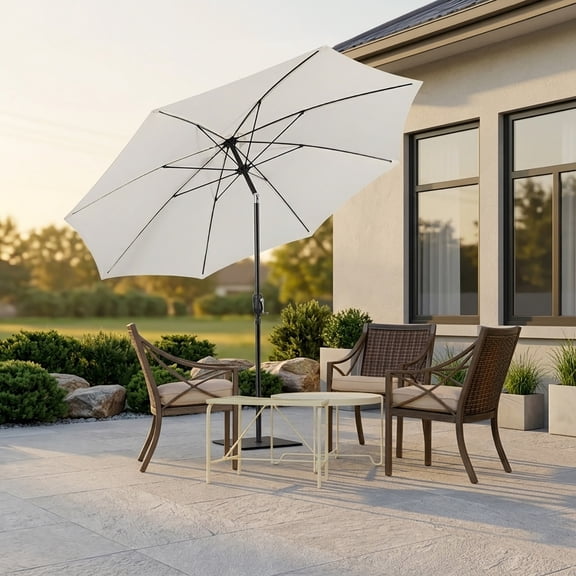 Rolly 10 Ft Market Umbrella in White with Crank, Tilt, and Fiberglass Ribs