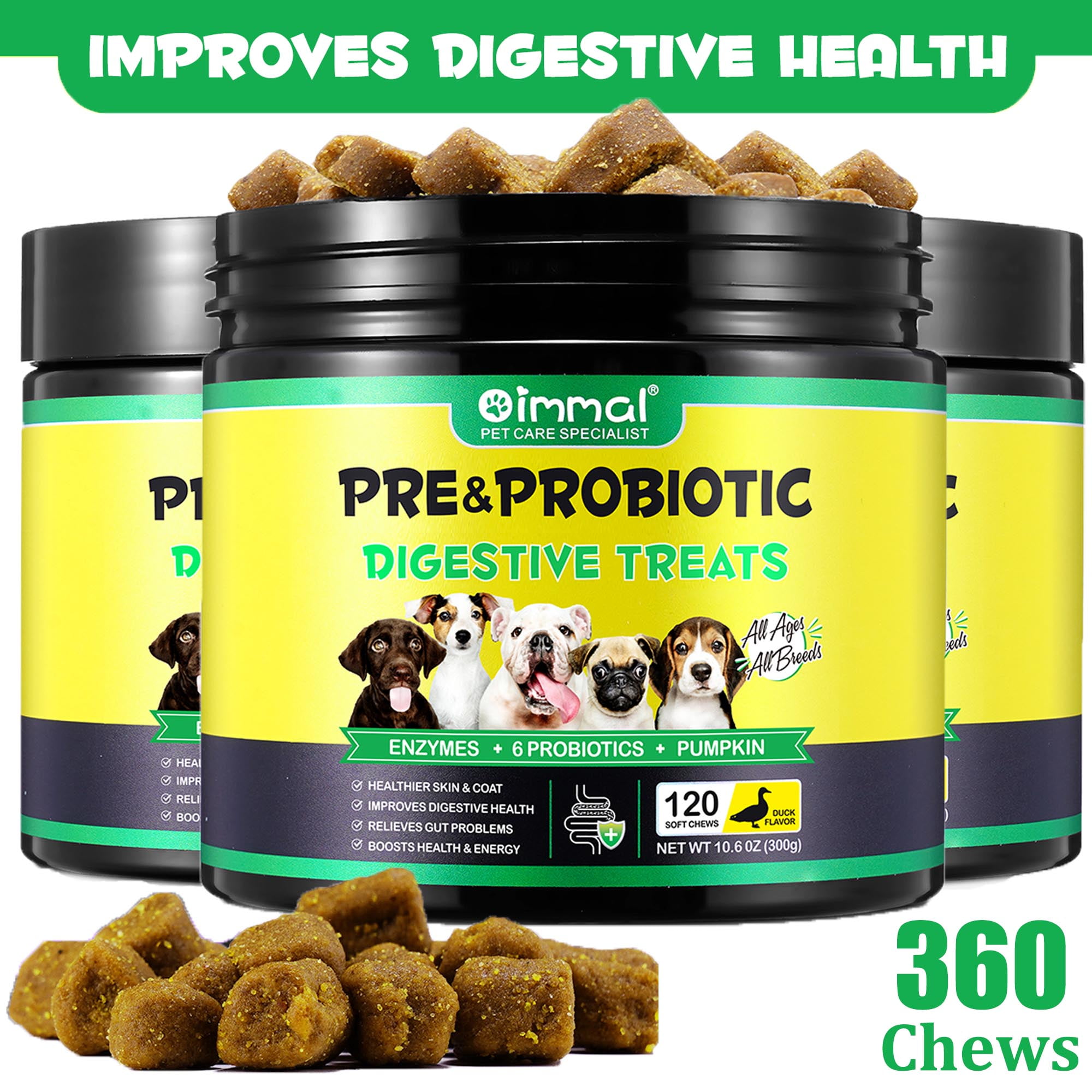 Oimmal Dog Pre and Probiotics Chews with Digestive Enzymes,for Gut