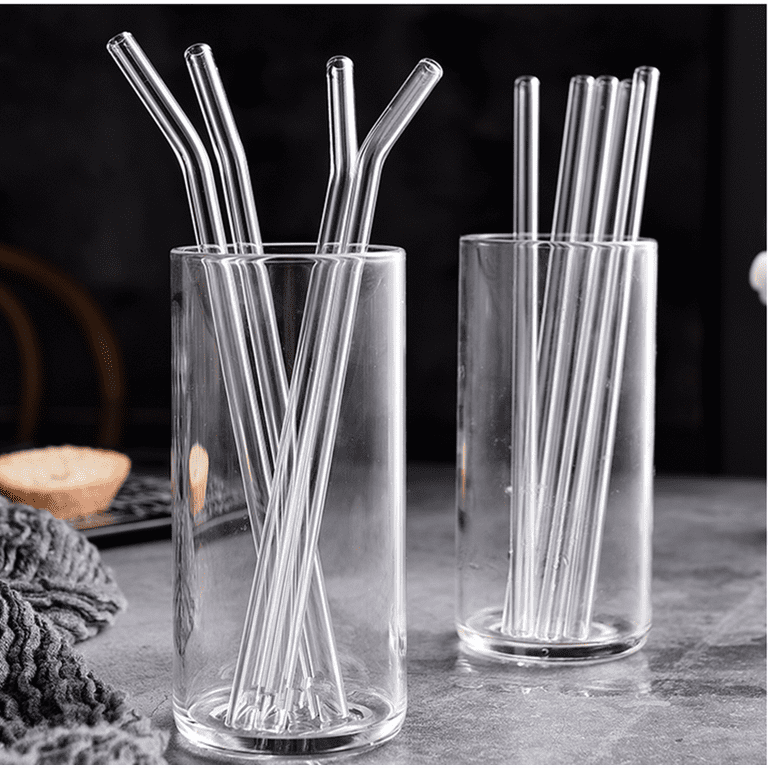 NETANY 16-Pack Reusable Glass Straws, Clear Glass Drinking Straw, 10''x10  MM, Set of 6 Straight and 6 Bent with 4 Cleaning Brushes - Perfect for