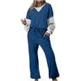 thumbnail image 1 of cfhntfmh Womens 2 Piece Sets Sweatsuit Long Sleeve Crewneck Color Block Sweatshirt Comfy Jogger Sweatpants Lounge Sets, 1 of 7