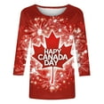 thumbnail image 5 of Amzcrzy Hauts pour Femmes Tendance à Imprimé de Feuille d'Érable T-Shirts de la Fête du Canada Décontractés Col Rond Manches 3/4 Hauts d'Été pour Femmes Confortables Basiques Hauts de Sortie, 5 of 5
