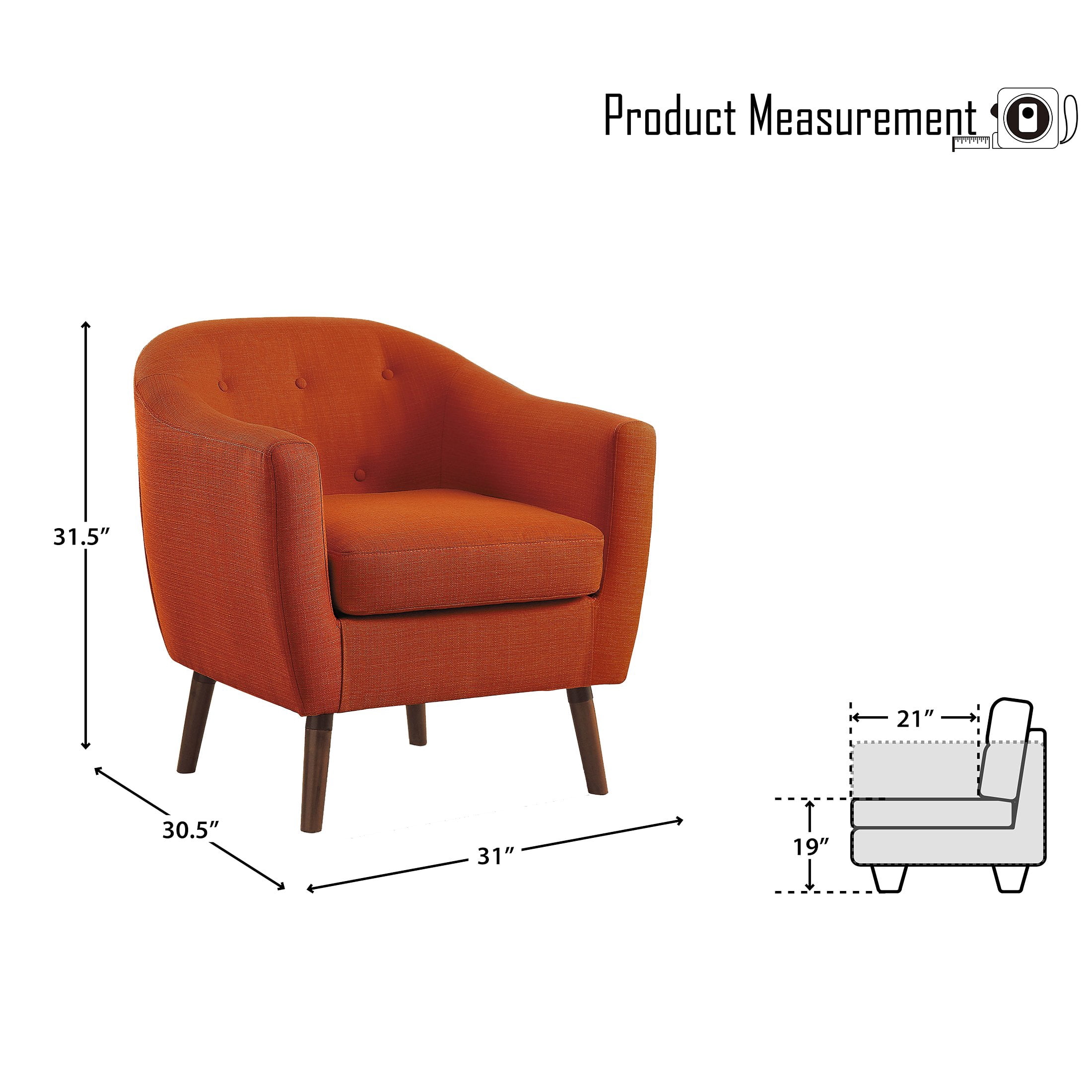 OakvillePark Vesper Fabric Upholstered Accent Chair, Orange
