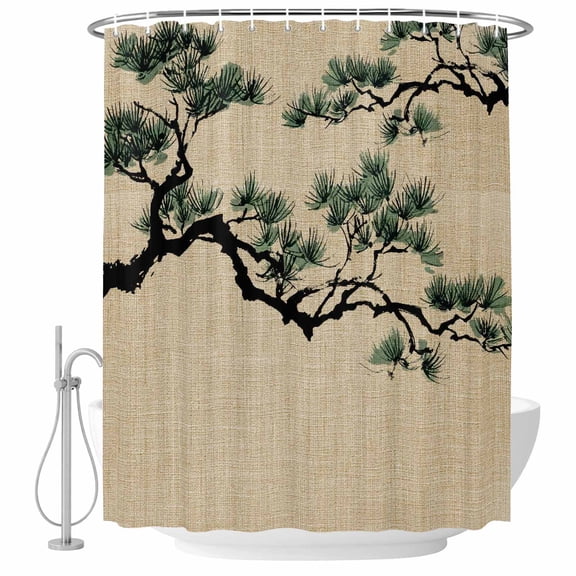 Teal Pine Tree Shower Curtain, Waterproof Shower Curtains for Bathroom, Farmhouse Botanical Country Rustic Washable Fabric Bathtub Curtain Set Bath Decor with 12 Hooks Long 72"x84"