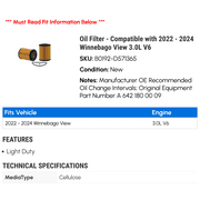 Oil Filter - Compatible with 2022 - 2024 Winnebago View 3.0L V6 2023