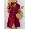 thumbnail image 3 of Women A Line Dress Bamboo Cotton V Neck Short Sleeve Summer Mid Length Loose Fit, 3 of 7