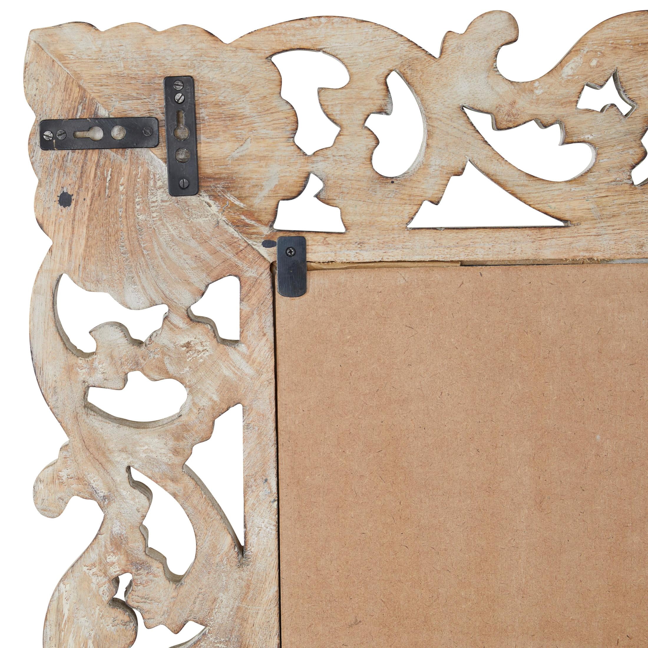 DecMode 36" x 72" Light Brown Washed Carved Scroll Wall Mirror