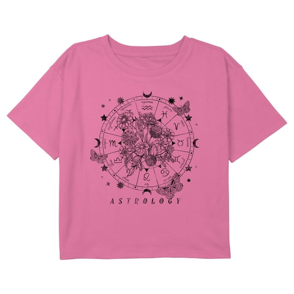 Girl's Lost Gods Astrology Decorative Wheel Graphic Cropped T-Shirt Light Pink X Small