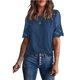 thumbnail image 1 of Camiseta de encaje de manga corta para mujer Blusa de manga de encaje con cuello redondo de color puro de moda con cuello redondo, 1 of 6