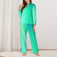 thumbnail image 2 of Haiem blue green colors Pattern Women’s Long-sleeve Sleepwear,Sleepwear Set,2-piece Loungewear Set,Soft PJs Comfy Nightwear with Pockets-Large, 2 of 7