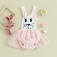 thumbnail image 3 of Douhoow Baby Girl Easter Bunny Rompers Infant Sleeveless Fuzzy Tulle Jumpsuits, 3 of 9