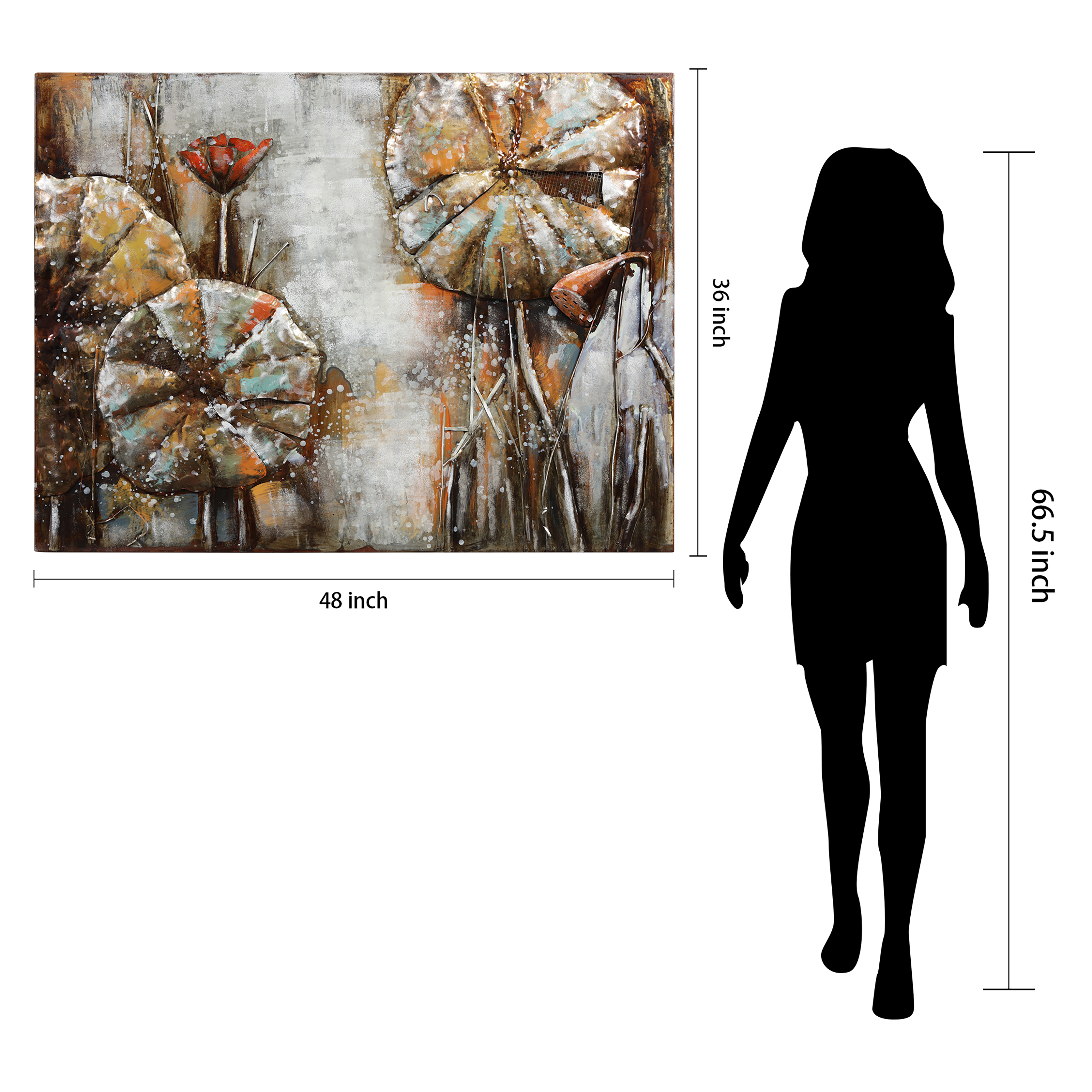 Empire Art Direct Water Lilly Pads 1 & 2 Hand Painted 3D Metal Wall Art, 48" x 36" each, Ready to Hang